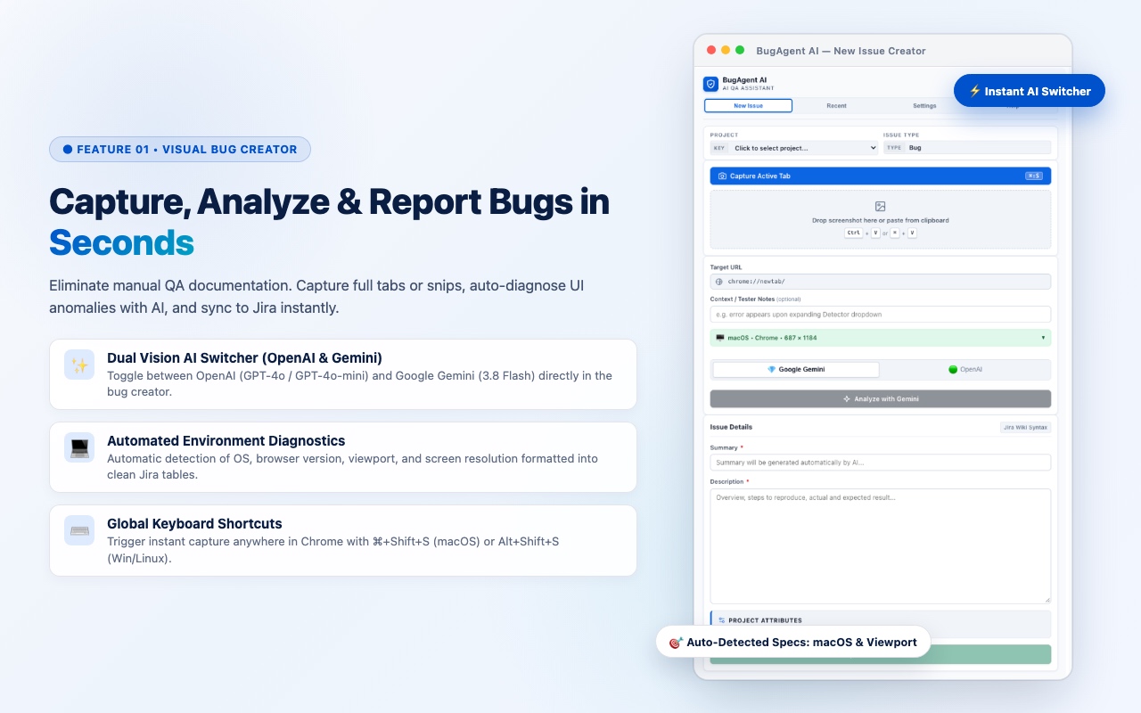 BugAgent AI Visual Bug Capture with OpenAI and Gemini in Chrome