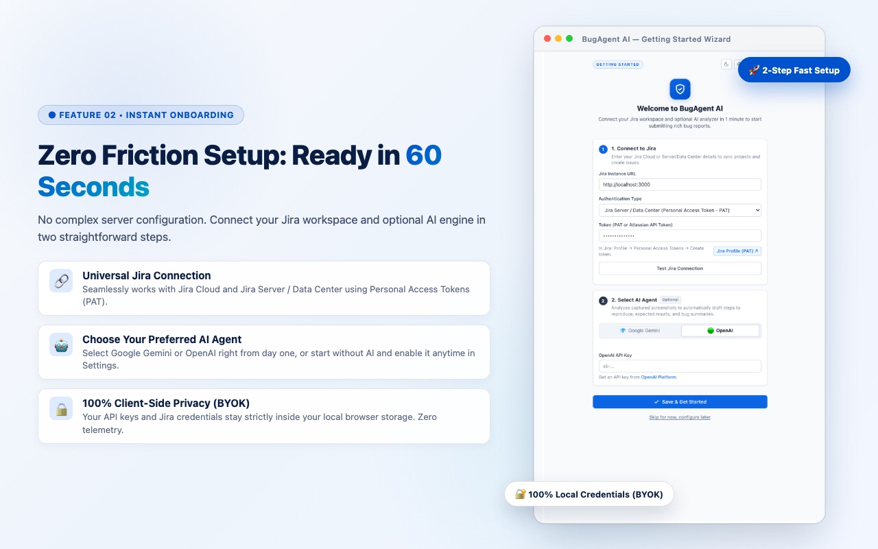 1-Minute Onboarding Wizard in BugAgent AI